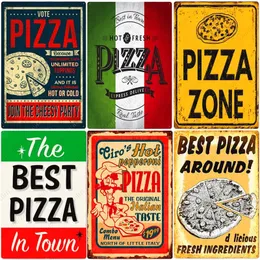 Pizza Zone Metal Plaque Bra mat Vintage Metal Sign Delicious Food Sticker Pub Bar Home Decoration Hemmagjord affisch Italiensk pizza väggkonstplatta 30x20cm W01