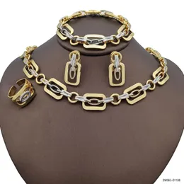 Halsband örhängen set dubai smycken mode kvinna guld pläterad två-ton färg kvadratform örhänge gåva juego de pendientes