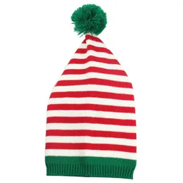 Berets Adults Kids Christmas Knit Hat Crochet Santa Claus Ear Red Green Striped Long Tail Pom-pom Festive Winter Cap