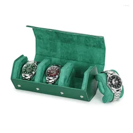 Watch Boxes 3 Slots Watches Roll Case Green Holder Travel Wrist Jewelry Storage Organizer Portable Leather Hexagonal