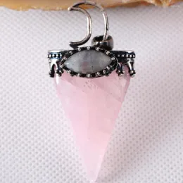 Pendant Necklaces Charm Necklace Natural Gem Pink Crystal Labradorite Oval Bead Triangle Antique Crown Half Moon Jewery Gift K692