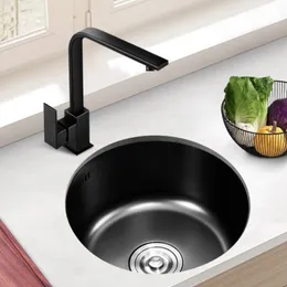 304 Stainless Steel Kitchen Sink Above Counter Undermounter Round Single Bowel Small Wash Basin Drain Accessories Set Handmade