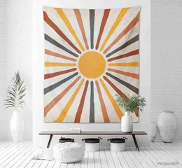 Гобелена винтажные солнце и лунный гобелен Retro 70S Rainbow Sunrise Sunset Аннотация Boho стена висят хиппи -медитация Bohemian Decor Tapiz R230810