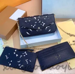 Lady debriyaj crossbody felicie pochette omuz çantaları çanta tasarımcı çantalar cüzdan 3 in 1 bayan flep çanta yüksek altın zincir toz çanta 103005