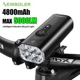 バイクライトニューボラル5000LMインテリジェントインドクチオ自転車ライトMTBフロントランプUSB充電式6 LED 4800MAHバイクライト防水ヘッドライトHKD230810