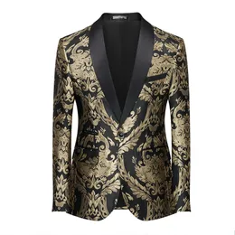 Luxury Jacquard Retro Stage Performance Suit Jacket Men Fashion Slim Fit Casual Wedding Business Blazer Banket Party Jacket