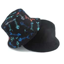 Geniş Memlu Şapkalar Kova Şapkaları Balık Kemik Baskı Tersinabled Buck Hat Panama Bob Hip Hop Kapağı Kadın Erkekler Yaz Güneş Koruma Balıkçı Şapkaları HKD230810