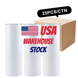 25pc/carton 20oz straight sublimation blanks stainless steel tumblers double wall insulated car mugs with straw 2 Days delivery from USA CAN local warehouse