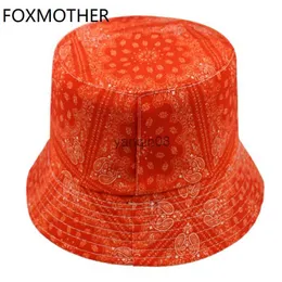 Geniş Memlu Şapkalar Kova Şapkaları Foxmother Yeni Hip Hop Siyah Kırmızı Renk Paisley Fishing Caps Kova Şapkaları Bonnie Mens Bob Gorras Casquette Açık HKD230810