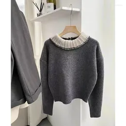 Women's Sweaters Letter Cashmere Blended Sweater Solid Zipper Roupas Femininas Atacado Barato Long Sleeve Top Polyester O-Neck
