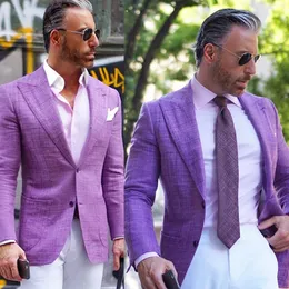 Mor Damat Wear Düğün Smokin Tepeli Çamur Ceket Moda Eğlence Erkek Takımları Fit Slim Blazer Özel Yapım Sadece Ceket