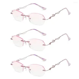 Sunglasses 1pc Fashion Ultra-light Anti-Blue Light Reading Glasses For Women Men Elegant Elderly Purple Rimless Diamond Trim 1.0- 4.0