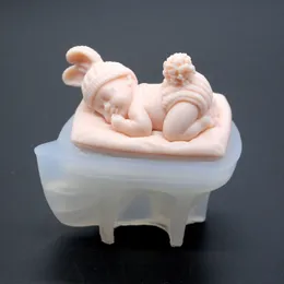 قوالب الخبز 1 PCS 3D Sleeping Baby Silicone Mold Chocolate Candy Fondant Handmade Soap Candle Plaster Resin Tool 230809