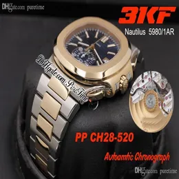 3KF 5980-1AR-001 CH28-520C Automatic Chronograph Mens Watch Two Tone Rose Gold Blue Texture Dial Steel Bracelet Super Edition Pure236B