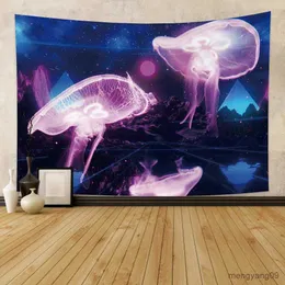 Tapestries Fantasy Jellyfish Tapestry Universe Colorful Marine Life Tapestry Blue Purple Galaxy Space Tapestries Bedroom Dorm Living Room R230810