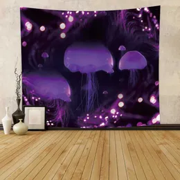 Tapestries Fantasy Jellyfish Tapestry Universe Colorful Marine Life Tapestry Blue Purple Galaxy Space Tapestries sovrum sovsal vardagsrum