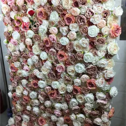 Dekorativa blommor SPR 4ft 8 ft (1,2 2,4 m) Rulla upp bröllop Artificiell siden Rose Flower Wall Bakgrundspanel för dekoration