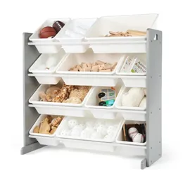 Storage Holders Racks Humble Crew Children Wood and Plastic Organizing Rack with 12 Bins Gray White 230810