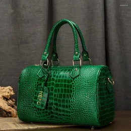 Midjepåsar krokodilmönster bärbara kvinnor handväskor läderväska Boston äkta tvärkroppskvinnor
