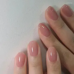 Unhas Postiças 24 Pçs Nude Rosa Pontas de Unhas Cabeça Redonda Curta Com Design Utilizável Acabamento Falso Cobertura Completa Pressionar