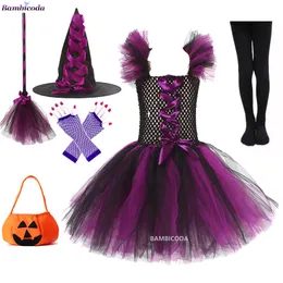 Special Occasions Evil Witch Halloween Girls Tutu Dress with Hat Children Fancy Purim Pageant Birthday Party Costume Kids Prom Ball Gown 230810