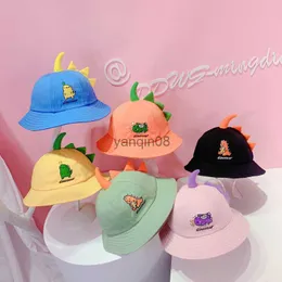 Wide Brim Hats Bucket Hats Spring Autumn Baby Bucket Hat Fishing Outdoor Hip Hop Cap Cartoon Dinosaur Baby Girl Boy Fisherman Hat Kids Children Caps HKD230810