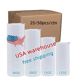 12/15/20/30 oz Sublimation Tumblers with Straws Lid Stainless Steel Double Wall Vacuum Insulated Cups Travel Mug Gift for Men and Women AU10