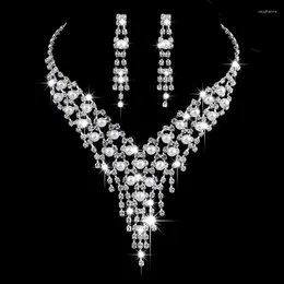 Halsband örhängen set lyxiga långa tofsar smycken pärlörning kristall zirkon bröllop brud för kvinnor bijoux mariage zestaw