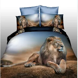 3D動物の寝具セットタイガーライオン羽毛布団ドゥーナカバーベッドシート枕ケース4PCSクイーンサイズのビロードティベッドクロス254E