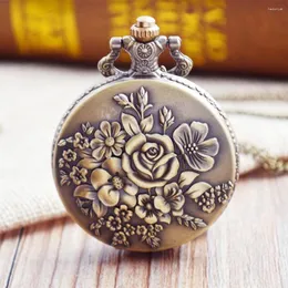 Pocket Watches Vintage Watch With Exquisite Carving And Lid Flower Quartz Necklace Chain Men Women For Girls Gifts