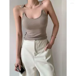 Kvinnors tankar Rib Knit Y2K kläder Invisible Clear Shoulder Strap Stretch Shirts Low Cut Sleeveless Slim T-shirts Women 2023 Summer Tank Top