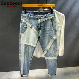 Mens Jeans Supzoom Arrival Top Fashion Autumn Zipper Fly Stoashed Casual Patchwork Cargo Denim Pockets Cotton Men 230810