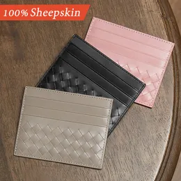 Luxury Brand Card Holder Men Women Genuine Leather Credit Clip Ultra-Thin Mini Minimalist Style Hand-Woven Full Package 2023 New Rich Colors