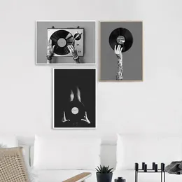 黒と白のビニールレコード写真ポスターヴィンテージミュージックキャンバスペインティングウォールアートプリントミュージシャンギフトミュージックスタジオリビングルーム装飾写真WO6