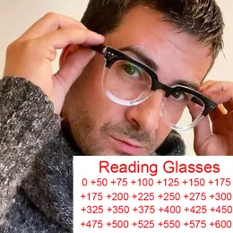 Okuma Gözlük TR90 Yarım Siyah Açık Kare Okuma Gözlükleri Erkekler Blue Hafif Moda Presbbiyopya gözlükleri Uzak Görme Büyütme Gözü 230809