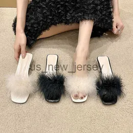 Hausschuhe neue Sommer Flauschige Peep Zeh Sexy High Heels Frauen Schuhe Feder Feder Lady Mode Slip auf 2023 Ytmtloy Indoor House Slipper J230810