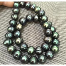 Naszyjniki wiszące 18 "Wspaniały 8-9 mm naturalny Tahitian czarny zielony zielony barokowy naszyjnik perłowy 42-84 cm Lenght