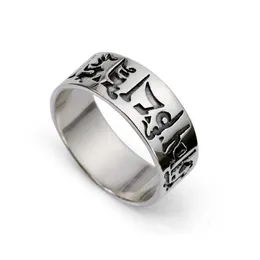 Band Rings Unibabe Real Silver Spell Carving Closed Ring S925 Streling Silver Buddha Mantra Ring Man Woman Letter Religious Script Jewelry