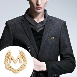 Pins Brooches Vintage Golden Wheat Letter M for Men And Women Shirt Lapel Couple Metal Badge Collar Button Clothing Accessories 230809
