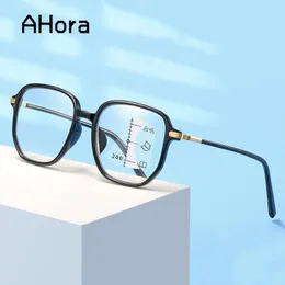 読み取りメガネAhora Multifocal Progressive特大の読書メガネユニセックス老化防止青色光透明眼鏡男性230809