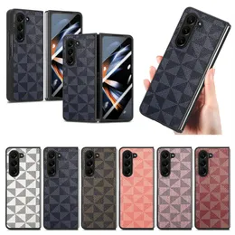 Fold5 PU Leather Rhombus Design Folding Shell For Samsung Galaxy Z Fold 4 Fold 5 Fold4 Anti Slip Phone Case with Steel Film