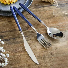 Dinnerware Sets Pure Natural Wood Handle Cutlery Set Luxury Western Tableware 18/10 Stainless Steel Knife Fork Spoon Portable