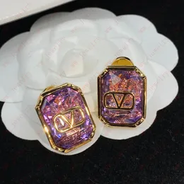 Designer fashion purple square crystal Alphabet women's earring Stud, luxury personality high sense, give yourself the best gift