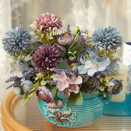 Dekoratif çiçekler yapay çiçek ortanca gül beyaz ipek masa centerpieces düğün şakayık karahindi topu sahte
