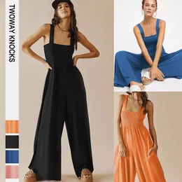 Kvinnor Tvåbitar byxor Twoway slår onepiece Wide Ben Straight Midwaist Backless Casual Thin Style Loose Tank Top Jumpsuit Women 230810