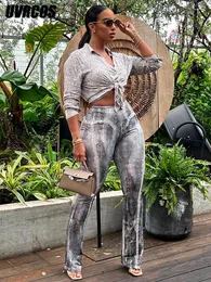 Women's Pants UVRCOS Flare Women Y2K Clothes Sexy Serpentine Print High Waist Strecthy Loose Trends Club Street Midnight Female Trousers