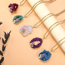 Hänge halsband natursten druzy halsband oregelbundna guldpläterade ametist för kvinnor trendiga smyckesfest gåvor