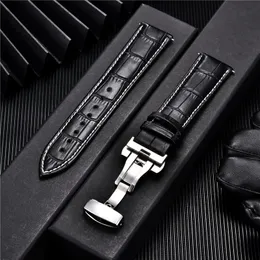 Watch Bands Business Leather Watch Straps Stainless Steel Butterfly Buckle Embossed Men Watchbands 161718192021222324 mm Strap 230810