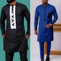 Mens Tracksuits kaftan man outfits مجموعة أعلى السراويل طويلة الأكمام tirt بنطلون 2pcs بدلات الذكور الدعاوى الزفاف التقليدية الأسلوب الإثني الأسلوب 230811