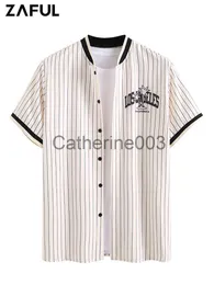 Herren-T-Shirts Zaful Los Angeles Print Baseballhemd für Männer Kokosnussbaumgestreifte Muster-Urlaubshemd Kurzarm Streetwear Tops Z5085349 J230811